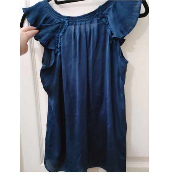 CALYPSO DARK BLUE TOP WITH PLEATED FLUTTER SLEEVES (US 6) - Picture 4 of 4
